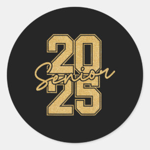 Sticker Rond Senior 2025 Cl Of 2025 Gold Black Senior Graduatio
