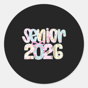 Sticker Rond Senior 2026 lettres patchwork floral pastel avec