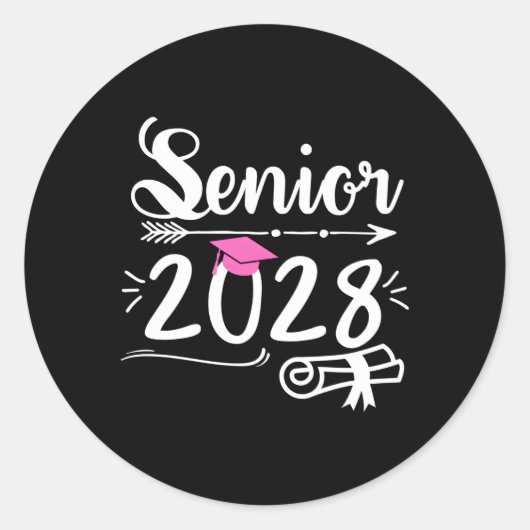 Sticker Rond Senior 2028 Classe De 2028 Graduation Ou Premier J (Devant)