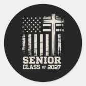 Sticker Rond Senior Class Of 2027 USA Flag Cross Christian Grad (Devant)