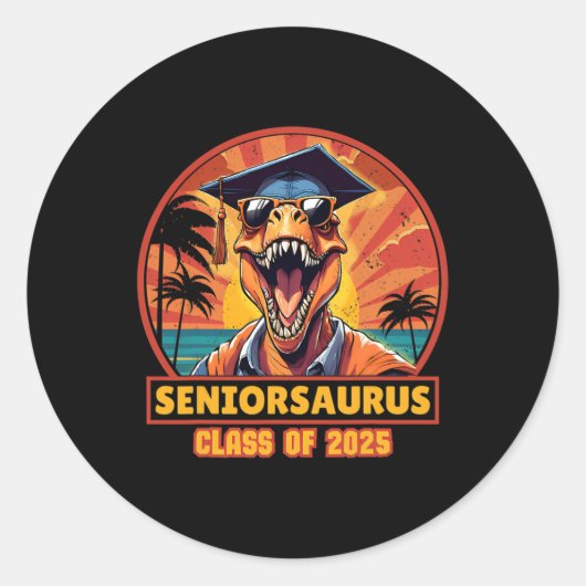 Sticker Rond Seniorsaurus Senior Cl De 2025 Dinosaur Dinosaure  (Devant)