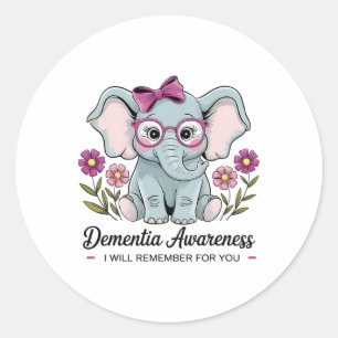 Sticker Rond Sensibilisation à la démence de l'éléphant mignon 