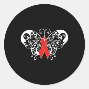Sticker Rond Sensibilisation à la maladie T Chemise Rouge Ruban