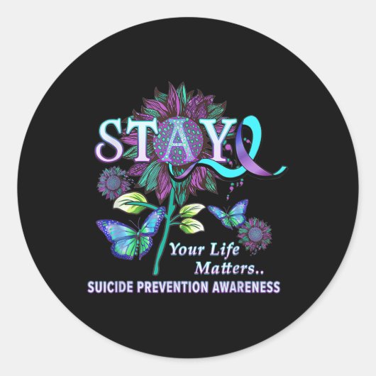 Sticker Rond Sensibilisation à la prévention du suicide Restez (Devant)