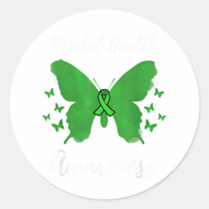 Sticker Rond Sensibilisation à la santé mentale au ruban vert _