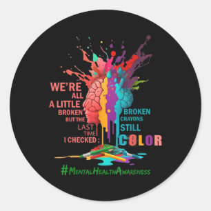 Sticker Rond Sensibilisation à la santé mentale avec des crayon