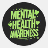 Sticker Rond Sensibilisation à la santé mentale Coeurs Étoiles  (Devant)