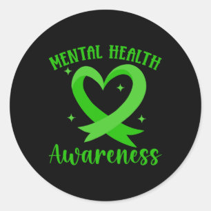 Sticker Rond Sensibilisation à la santé mentale du ruban vert