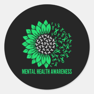 Sticker Rond Sensibilisation à la santé mentale Ruban vert de l