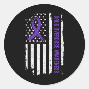 Sticker Rond Sensibilisation à la surdose de drogue Drapeau amé
