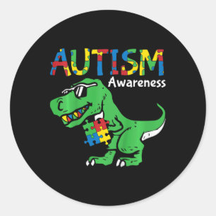 Sticker Rond Sensibilisation à l'autisme des enfants Dino Autis