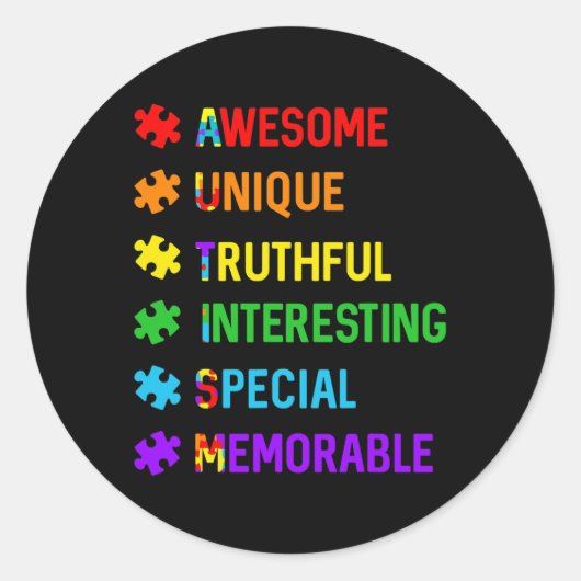 Sticker Rond Sensibilisation à l'autisme formidable unique spéc (Devant)