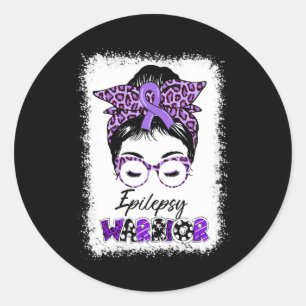 Sticker Rond Sensibilisation à l'épilepsie Messy Bun Guerrier L