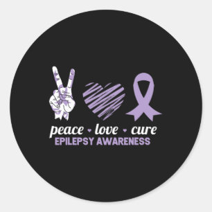 Sticker Rond Sensibilisation à l'épilepsie Paix Amour Cure Ruba