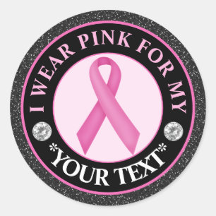 Sticker Rond Sensibilisation au cancer du sein Je porte du rose