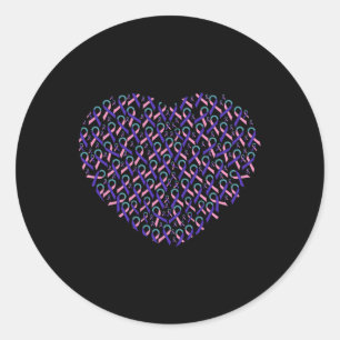 Sticker Rond Sensibilisation au cancer Turquoise Ruban Coeur So