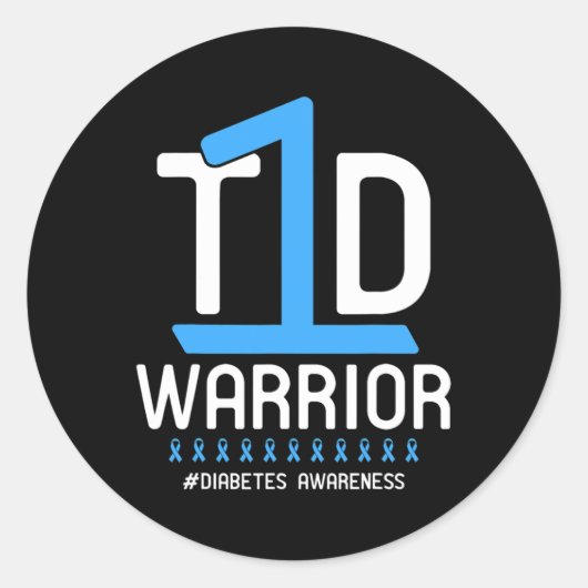 Sticker Rond Sensibilisation au diabète Ruban bleu T1D Guerrier (Devant)