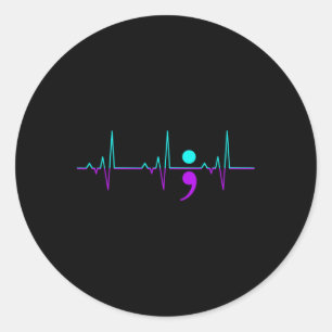 Sticker Rond Sensibilisation au suicide Heartbeat Happy Ribbon 
