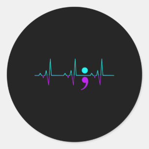Sticker Rond Sensibilisation au suicide Heartbeat Happy Ribbon 