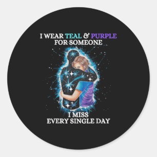 Sticker Rond Sensibilisation au suicide Je porte du sarcelle &a