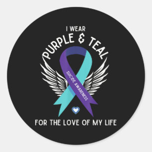 Sticker Rond Sensibilisation Au Suicide Je Porte Turquoise Et V