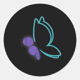 Sticker Rond Sensibilisation au suicide par papillon semi-cône