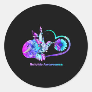 Sticker Rond Sensibilisation au suicide Tournesol Coeur pourpre