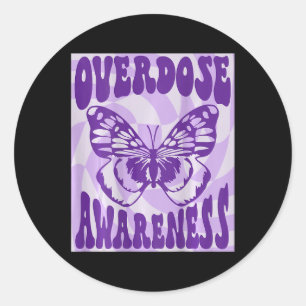 Sticker Rond Sensibilisation aux surdoses de papillon Ruban vio