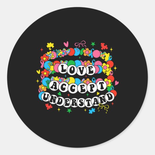 Sticker Rond Sensibilisation sur l'autisme Accepter l'amour Com (Devant)