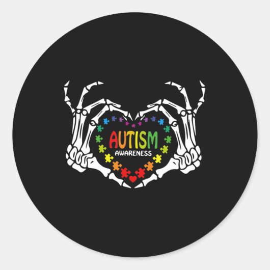 Sticker Rond Sensibilisation sur l'autisme Amour Coeur Puzzle P (Devant)
