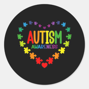 Sticker Rond Sensibilisation sur l'autisme Amour Coeur Puzzle P