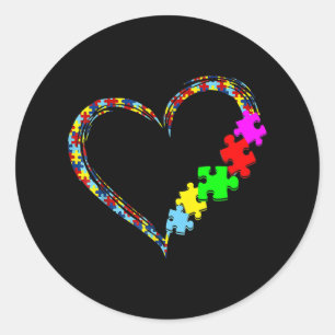 Sticker Rond Sensibilisation sur l'autisme Amour Coeur Puzzle P