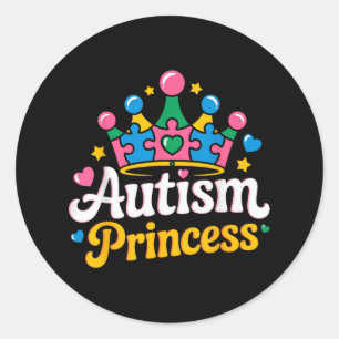 Sticker Rond Sensibilisation sur l'autisme Autisme Princesse Au