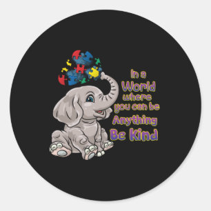 Sticker Rond Sensibilisation sur l'autisme Be Genre Elephant Pu