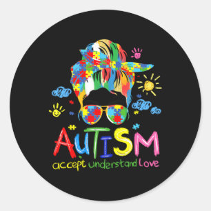Sticker Rond Sensibilisation sur l'autisme Brushstroke Accepter