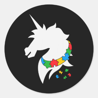 Sticker Rond Sensibilisation sur l'autisme Cheval Couleur Puzzl