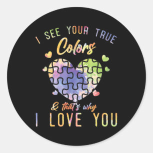 Sticker Rond Sensibilisation sur l'autisme Coeur Ruban Kindness