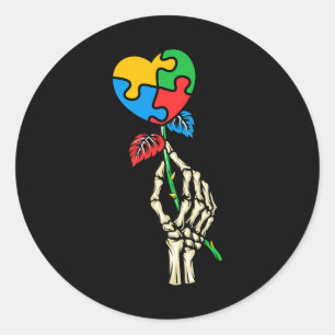 Sticker Rond Sensibilisation sur l'autisme Crâne Rose Autisme P