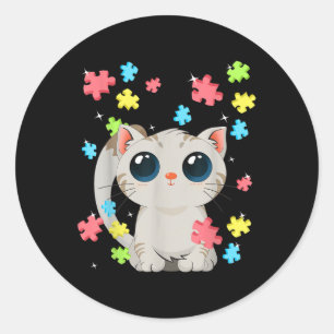 Sticker Rond Sensibilisation sur l'autisme Cute Chat Kitten Cou