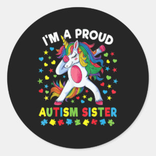 Sticker Rond Sensibilisation sur l'autisme Dabbing Unicorn Girl