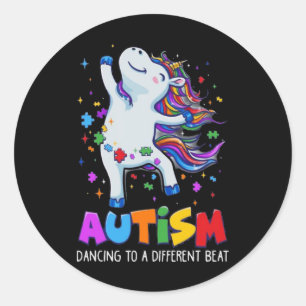 Sticker Rond Sensibilisation sur l'autisme Dabbing Unicorn Puzz