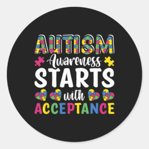 Sticker Rond Sensibilisation sur l'autisme de puzzle Accepter C