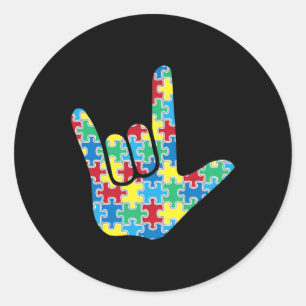 Sticker Rond SENSIBILISATION SUR L'AUTISME des signes ASL Love