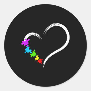 Sticker Rond Sensibilisation sur l'autisme du coeur Puzzle Amou