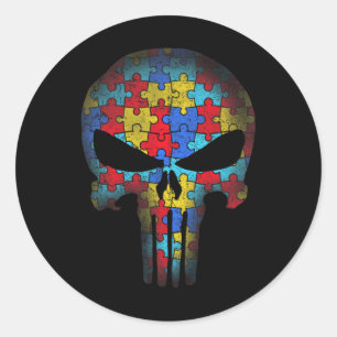 Sticker Rond Sensibilisation sur l'autisme du crâne Tee Maman P