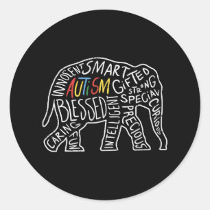 Sticker Rond Sensibilisation sur l'autisme Eléphant Mots Amoure