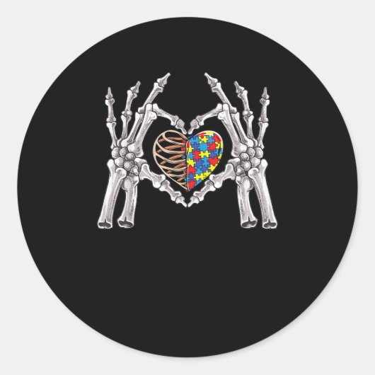 Sticker Rond Sensibilisation sur l'autisme Gothique Crâne main  (Devant)