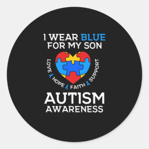 Sticker Rond Sensibilisation sur l'autisme Je Porte Du Bleu Pou