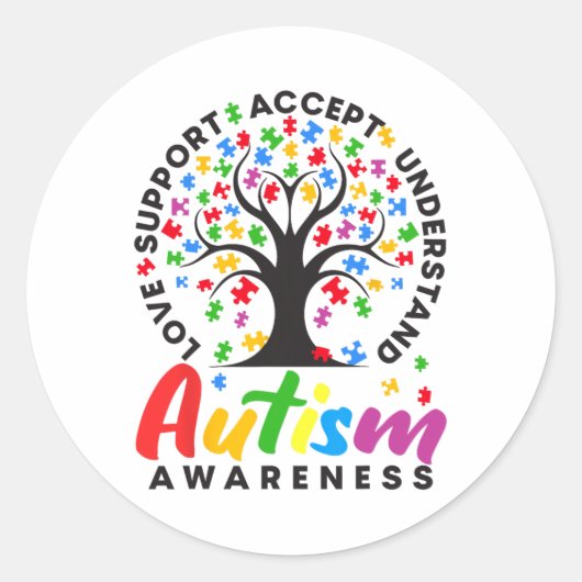 Sticker Rond Sensibilisation sur l'autisme Love Support Accepte (Devant)