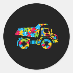 Sticker Rond Sensibilisation sur l'autisme Puzzle de camion de